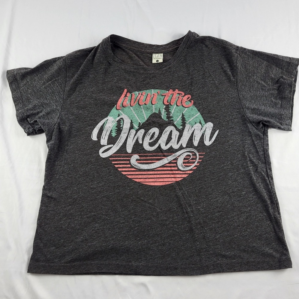 LE Life Elsewhere "Livin' the Dream" Tee Gray Short Sleeve Women Large